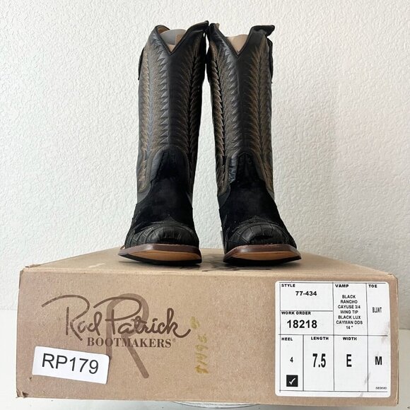 NEW Rod Patrick  Womens Cowboy Boots 7.5E Black Caiman Suede Western Blunt Toe - Picture 12 of 13